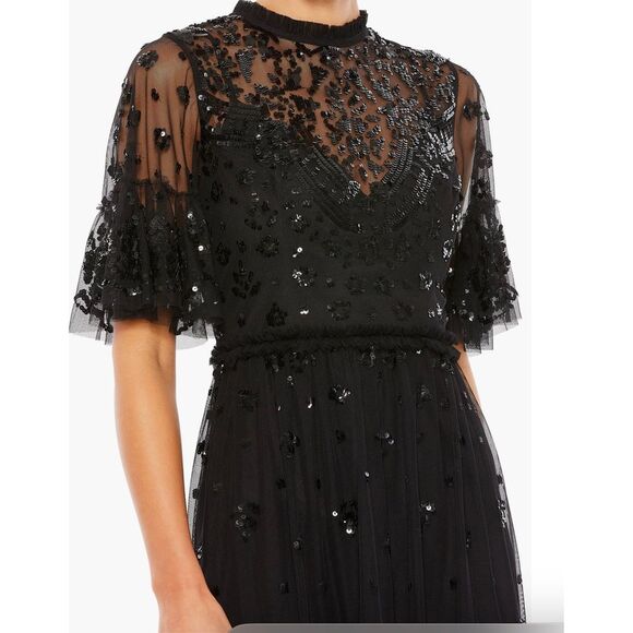 Mac Duggal NWT Sequin Ruffle Hem Cocktail Minidress Black Size 8 MSRP $398 #9143 - Picture 1 of 10